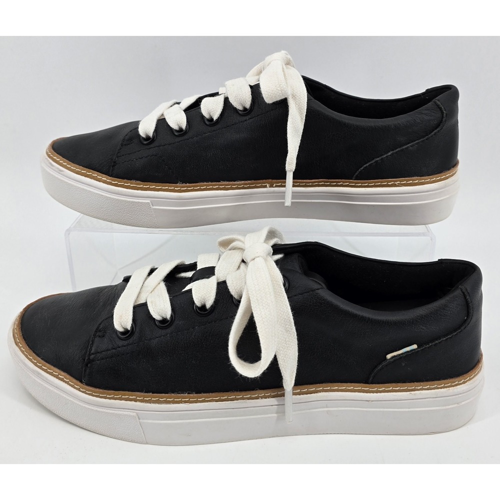 TOMS Alex Black Leather Sneaker Womens Sz 8 Court Shoe Chic‎ Fashion Comfort